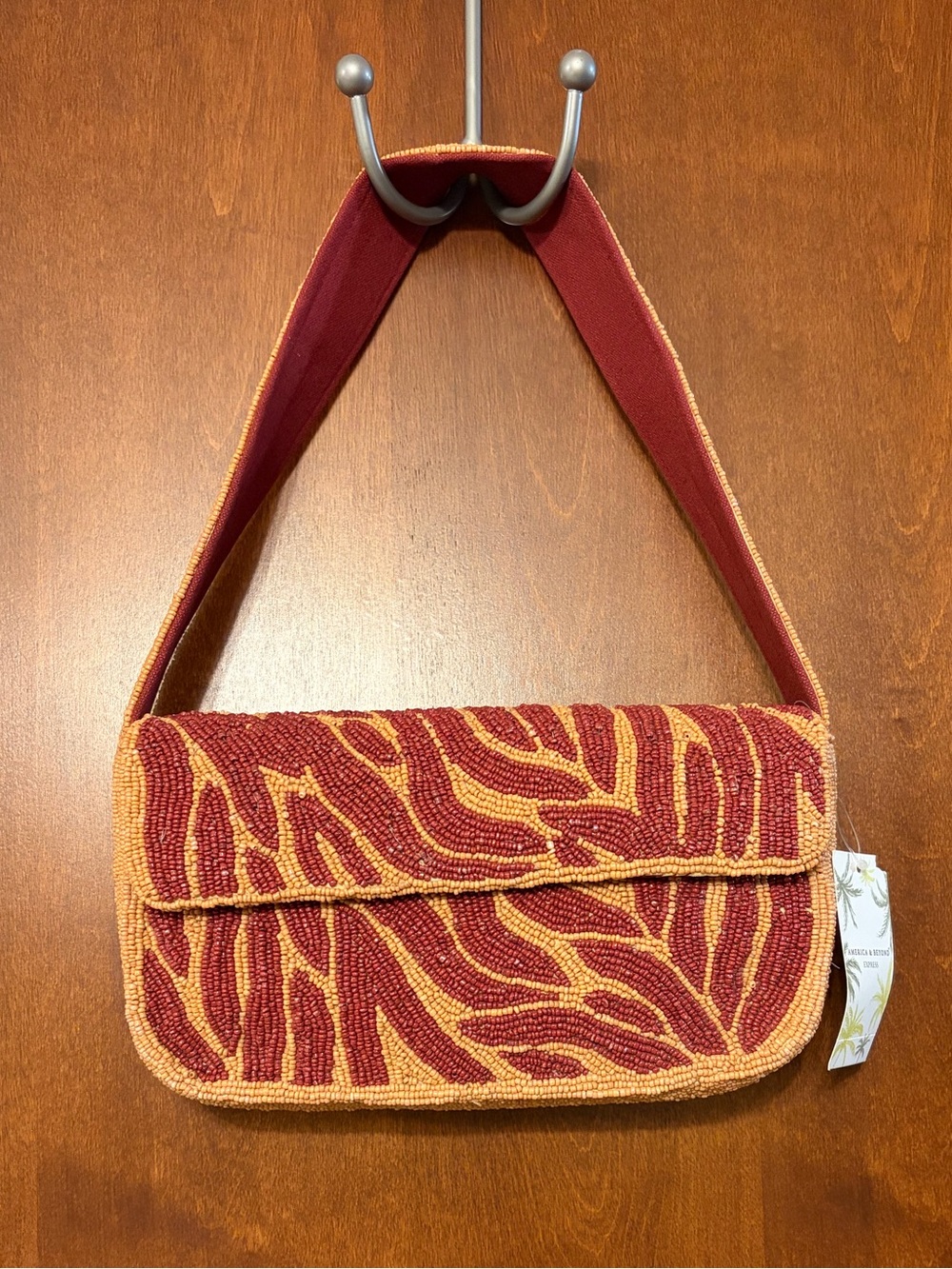 New America and Beyond Beaded Shoulder Bag in Red and Orange
